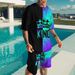Men's Clothing shorts loose casual short-sleeved suit color matching KING printed T-shirt_desvips.com