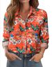 Women's Floral Print Button-Down Shirt, Long Sleeve V-Neck Blouse, Casual Loose Fit Top For Daily/Office/Summer, Lightweight & Breathabl Maglia Donna _desvips.com