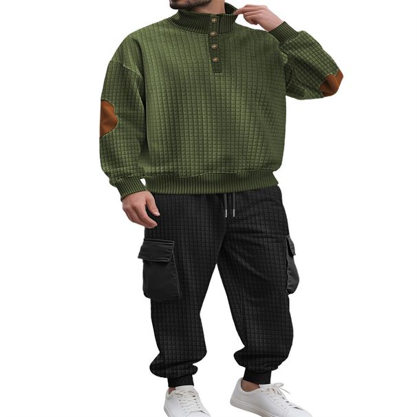 2026 European-USA Style Fashion Tracksuits Youth/Men Stand Collar Half Button Sweatshirts + Lace-Up Sweatpants Knit Two-Piece Casual Sport Suits_desvips.com