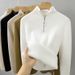 Women's Fleece-Lined Half-Zip Thick Knit Sweater - Soft Semi-Turtleneck Pullover For Winter & Fall (White, Black, Beige, Khaki, One Size)_desvips.com