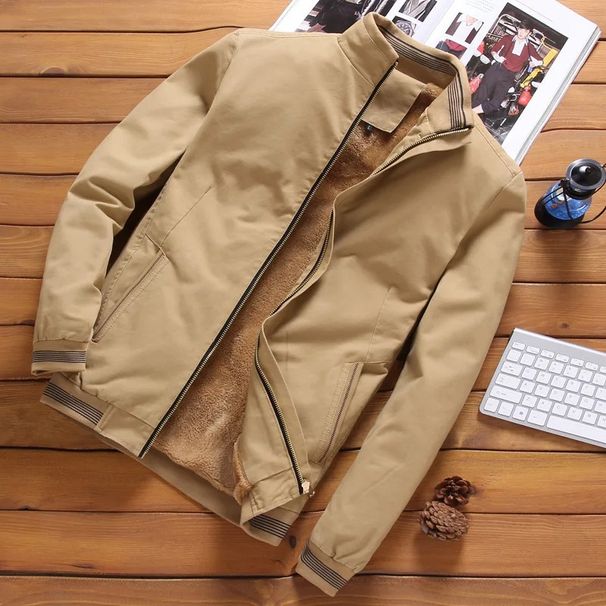 Autumn And Winter New Men's Fashion Aviator Fleece Thickened Warm Baseball Jacket Solid Color Zipper Arge Size Top_desvips.com