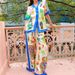 Women's Clothing graffiti print satin short-sleeved lapel shirt + trousers casual two-piece suit_desvips.com