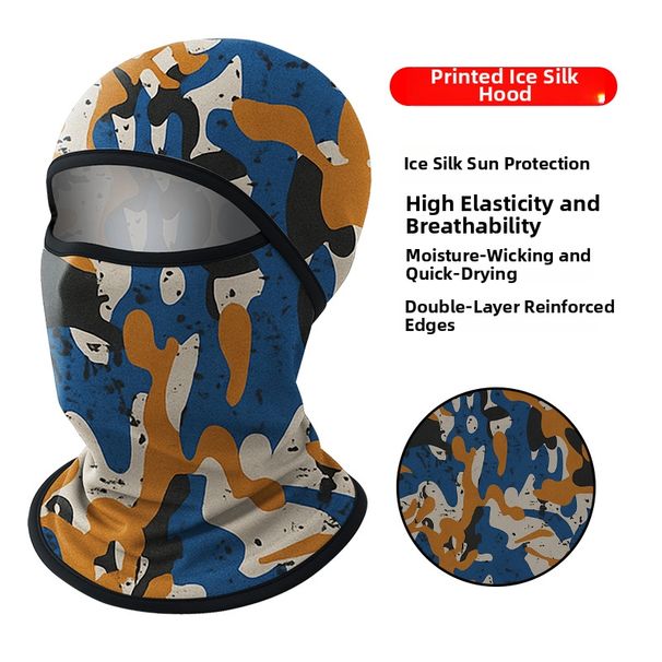 Summer Motorcycle Ice Silk Riding Face Mask Windproof Headgear With Coconut Tree And Beach Print Neck Protector And Sunscreen_desvips.com