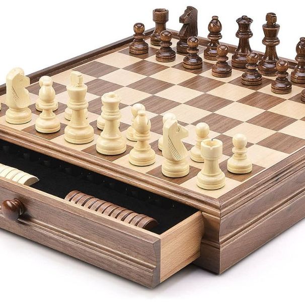 Walnut Checkers Set Drawer Style High-end Solid Wood Chess Box / WOODEN CHE_desvips.com