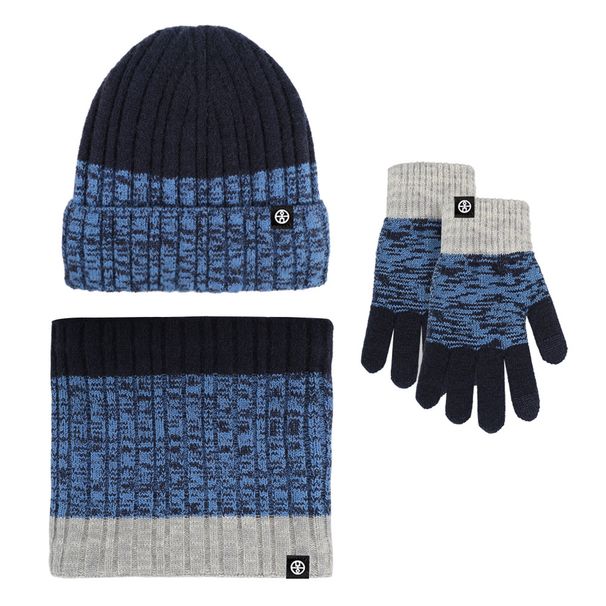 Winter 3-in-1 Knit Set – Scarf, Hat & Gloves, Thickened Thermal Ski Accessories, Gradient Color Block, Outdoor Sports & Daily Wear_desvips.com