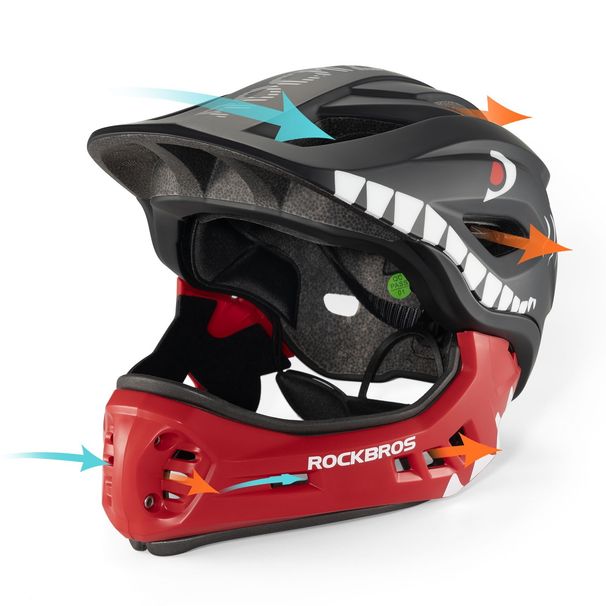 ROCKBROS Kids Helmet Children's Protective Helmet S/M 48-58cm With Detachable Chin Guard_desvips.com