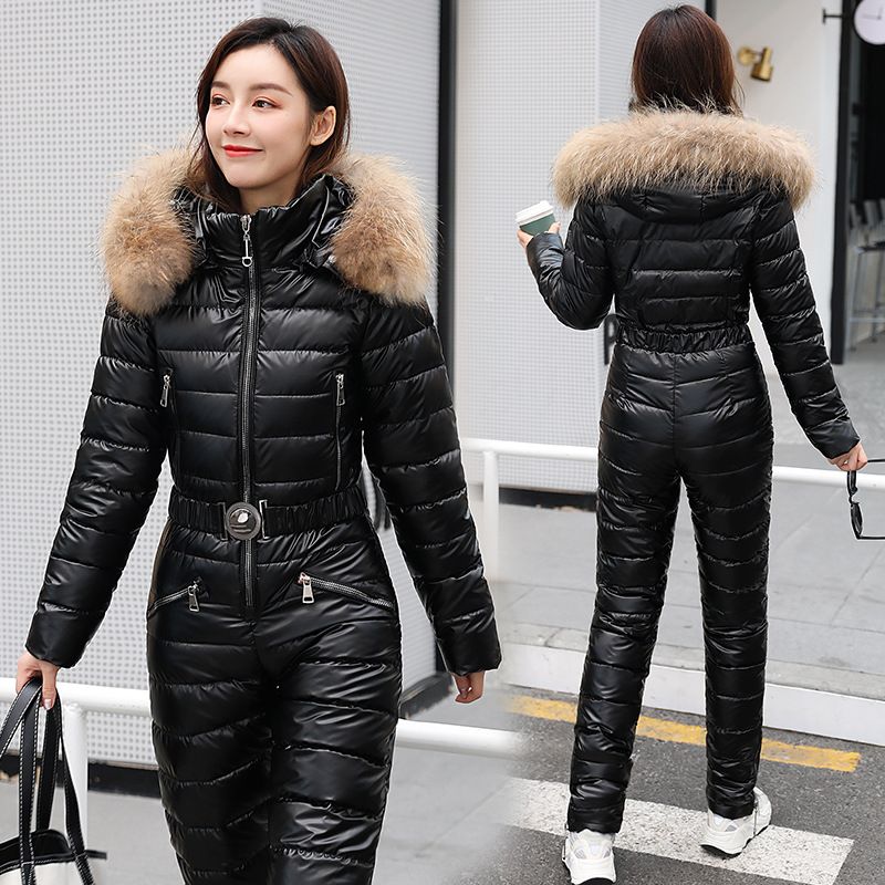 Women's Winter Jacket With Faux Fur Hood, Long Puffer Coat, Shiny Ski Coat, Slim Fit, Detachable Hood, Warm Polyester Filling_desvips.com