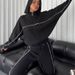Women's Clothing leisure suit long sleeved half high collar cardigan sweater lace up striped trousers_desvips.com