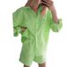 Women's Clothing Versatile Shirt Elastic Waist Shorts Cotton Linen Two Piece Set_desvips.com