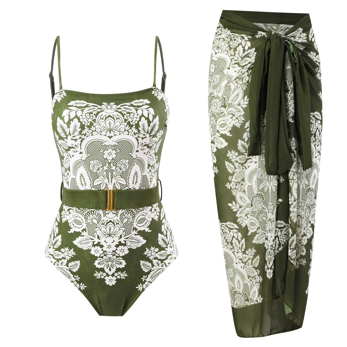 Gathering Fashion Sexy Swimsuit Women's Two-piece Chiffon Long Dress Swimsuit Set_desvips.com