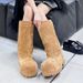 2025 New Solid Color Genuine Leather High Heel Fur Big Toe Thick Sole Fashion Winter Snow Boots_desvips.com