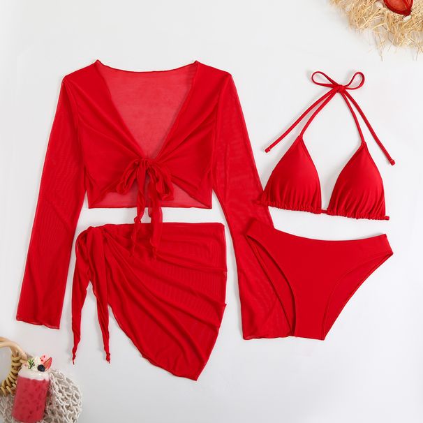 2025 Sexy Bikinis Female Swimsuits Women's Four-Piece Swimwear Beach Swim Wear Bathing Suits Brazilian Bikini Set Red_desvips.com