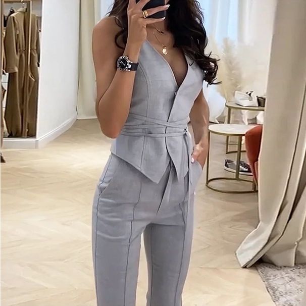 Women's Clothing Suit temperament waist waist sexy waistcoat small foot pants two-piece women_desvips.com