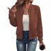 Women's Clothing new solid color zipper jacket baseball collar casual jacket_desvips.com