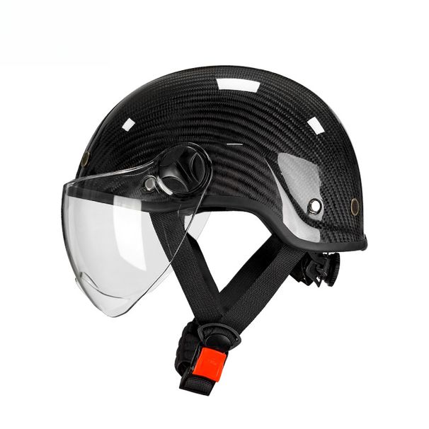 Carbon Fiber Half Electric Bike Motorcycle Summer Unisex Riding Safety 3C QIKE Helmet_desvips.com