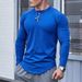 Men's Clothing round neck button muscle men's long sleeved T shirt bottoming shirt top training suit new fitness trend_desvips.com