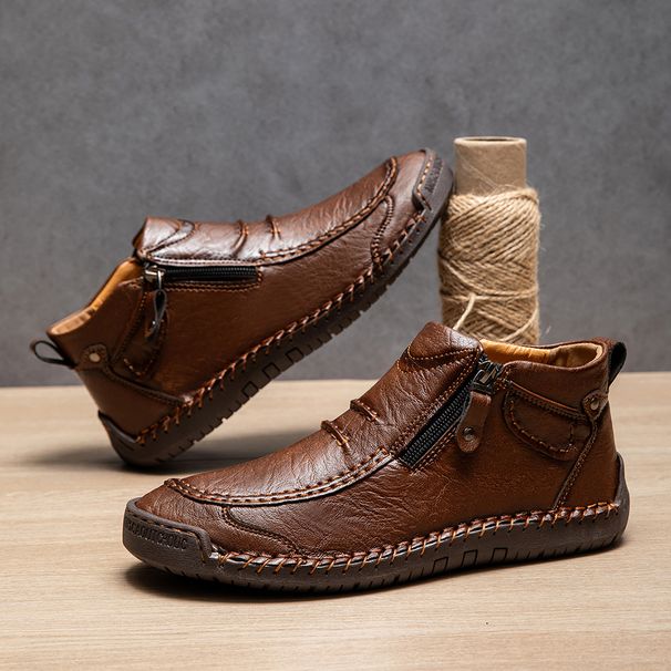 New Autumn Handmade Outdoor Design Sneakers Man Breathable Casual Leather Shoes Men Ankle Boots Fall Plus Size_desvips.com