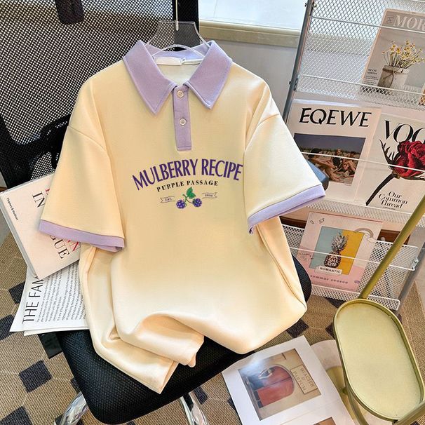 High School Girls' Outfit Casual Sportswear 2024 New Style Teenage Summer Wear Polo Collar Short Sleeve Two-Piece Set_desvips.com