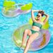 Ink Painting Double Swim Ring - Thickened PVC Floating Seat For Couples (Rainbow Glitter Design Non-Slip Surface Includes Air Pump & Repair Kit)_desvips.com