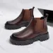 British Style Men Thick Bottom Waterproof Work Shoes Casual Fashion Classic Leather Comfy High Top Round Toe Boots_desvips.com