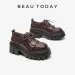 Derby New BEAUTODAY Shoes Women Calfskin Leather Quality Belt Buckle Thick Sole Solid Color Lace-Up Autumn Ladies_desvips.com