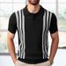 Men's Clothing Summer Short Sleeve Knitwear Black Striped Business Casual Polo Shirts_desvips.com
