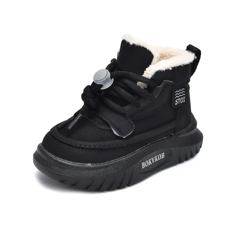 Toddler PU Leather Snow Children Thick Warm Boy's Cotton Anti-slip Girl Fur Boots For Cutefeet Kids Winter Plush Shoes_desvips.com