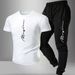 American Style Trendy Brand Printed Summer Suit Short Sleeve T-Shirt + Long Pants Casual Two-Piece Plus Size Men's Full_desvips.com