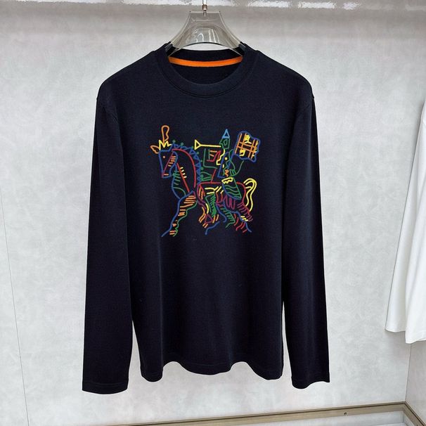 New T-Shirt Spring Printed Trendy Versatile Long Sleeve Crew Neck Men's Autumn Loose Cotton Base Shirt Unisex_desvips.com