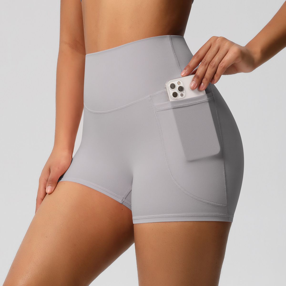 Women’s Clothing Sanded Solid Color Pocket High Waist Tight High Elastic Yoga Shorts Sports Running Fitness Three Quarter Pants Women_desvips.com