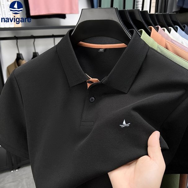 Navigare Italian Small Sailboat Short Polo Shirt Men's Summer Mulberry Silk High-End Half Sleeve T-Shirt_desvips.com