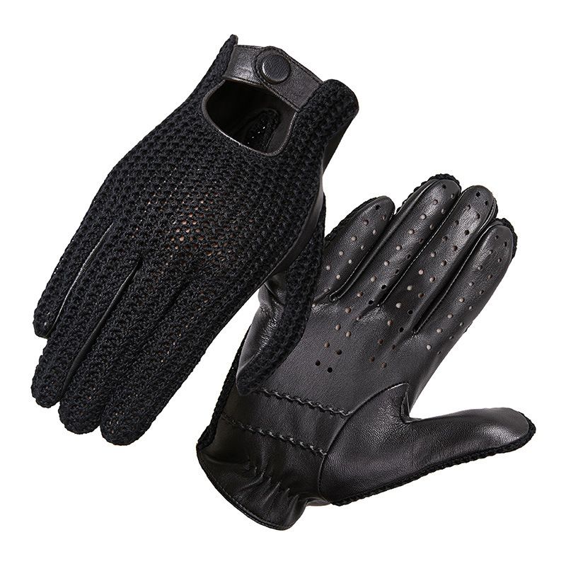 Men's Classic Real Leather Retro Unlined Driving Knitted Sports Riding Equestrianism Touch Screen Short Gloves_desvips.com
