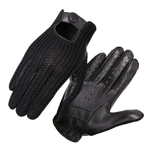 Men's Classic Real Leather Retro Unlined Driving Knitted Sports Riding Equestrianism Touch Screen Short Gloves_desvips.com