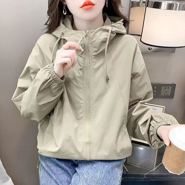 Hooded Short For Petite Women, Spring And Autumn Loose Casual Jacket With Double Zipper, Trendy Top_desvips.com
