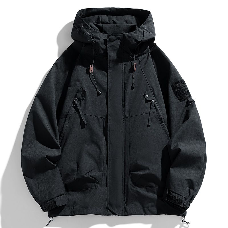 Windbreakers Men Zipper Coat Cargo Waterproof Black Bomber Camping Loose Thin Softshell Hooded Hiking Jacket_desvips.com