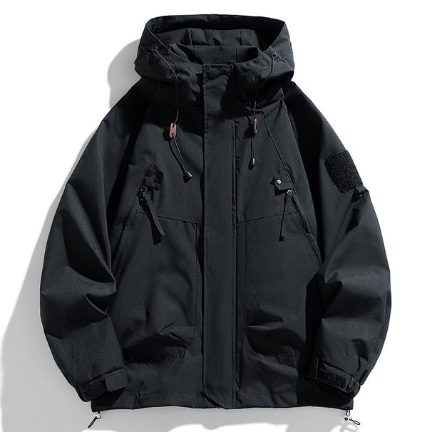 Windbreakers Men Zipper Coat Cargo Waterproof Black Bomber Camping Loose Thin Softshell Hooded Hiking Jacket_desvips.com