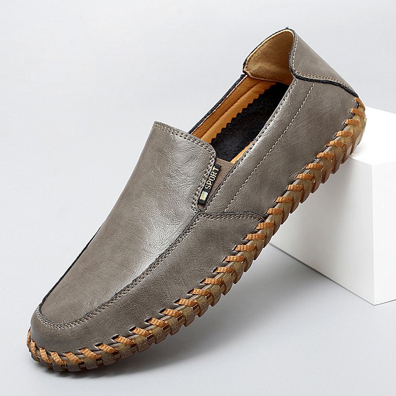 Summer breathable mesh hollowed out casual soles and genuine for men's shoes. Business one step soft leather covered_desvips.com