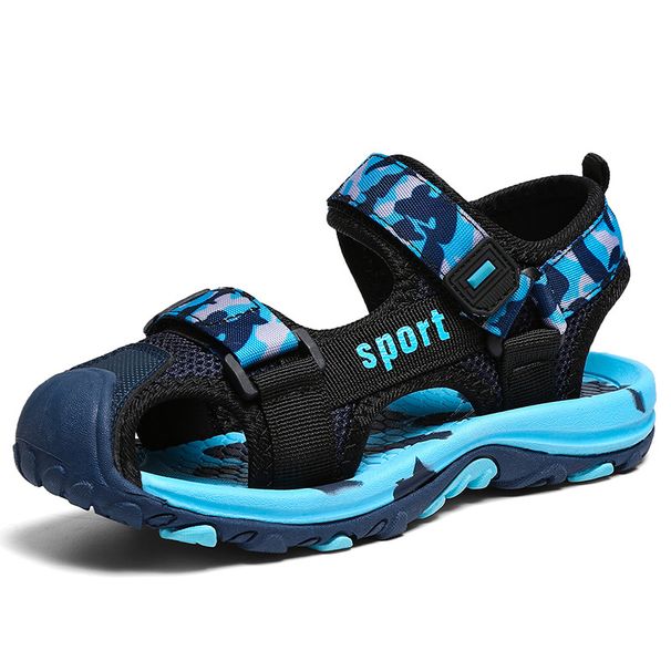 Mother & Kids Boys Sandals Summer Closed Toe Sports Medium And Large Children's Soft Bottom Button Student Beach Shoes_desvips.com