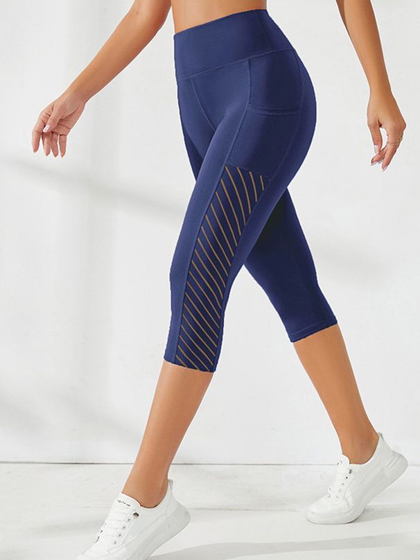 Side Pockets Calf Length Yoga Solid Color High Elasticity Leggings High Waist For Women Tummy Control Workout Pants_desvips.com
