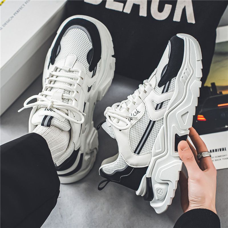 Men's Summer Breathable New Style Trend All-match Youth Sports Leisure Thick Bottom Heightening Little White Dad Shoes_desvips.com