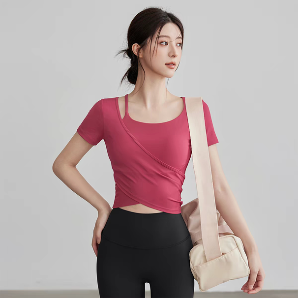 Yoga Long-sleeved Summer High-looking Slimming Tops With Chest Pads Professional Training Pilates Fitness Clothing_desvips.com