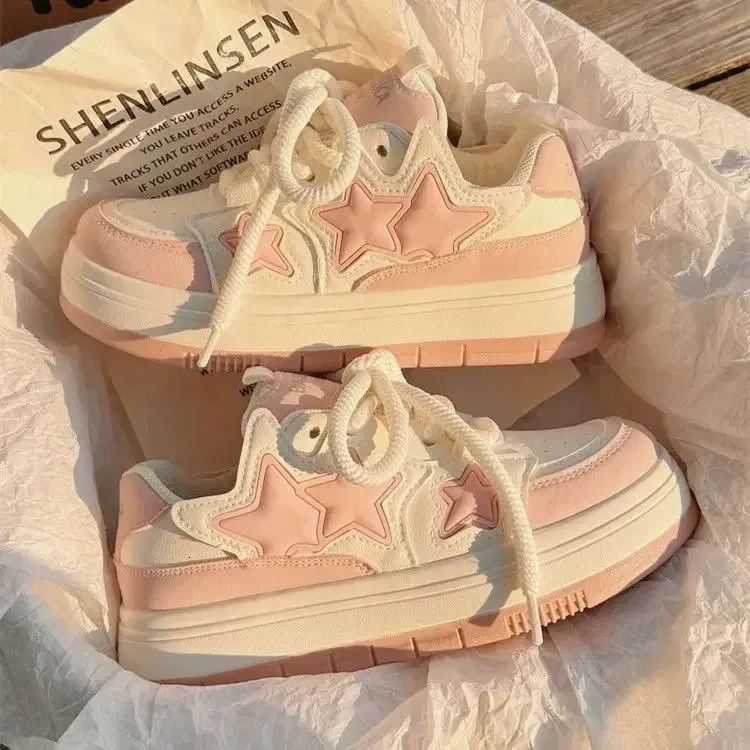 Korean Shoes Kawaii Pink Platform Sneakers Women Vintage Vulcanize Spring Summer Casual Tennis Female Flats Footwear_desvips.com