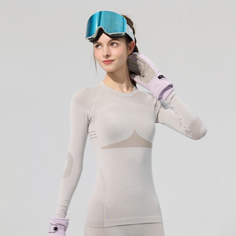 New Seamless Yoga Sports Long Sleeve T-Shirt Top For Women, Slimming Fitness Wear, Skiing Inner Layer Set_desvips.com