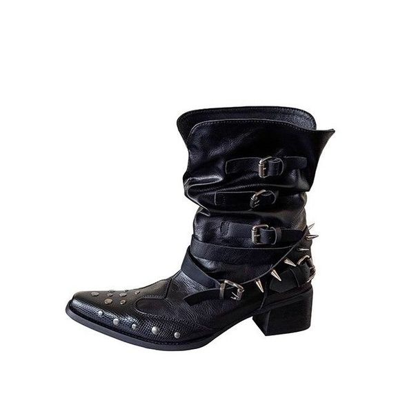 Stylish Vintage Woman Boots Leather Snow Ankle Chelsea Flat Women Fashion Casual Gothic Punk Rivet Rock Pointed Toe_desvips.com