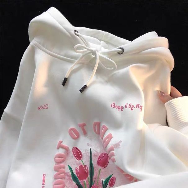 New Loose BF Lazy Style Ins Autumn Winter Milk White Hooded Sweatshirt Men Fleece Lined Thickened Top_desvips.com