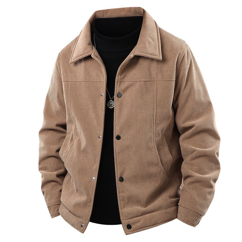 2025 Autumn/Winter Cross-Border Men's Corduroy Collar Solid Color Business Casual Thickened Fleece-Lined Jacket For_desvips.com