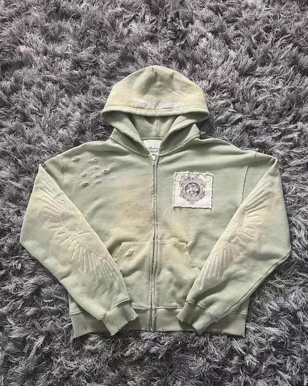 21719Oesh Printed Sweatshirt Short Hoodie New Versatile Zipper Cardigan Jacket_desvips.com