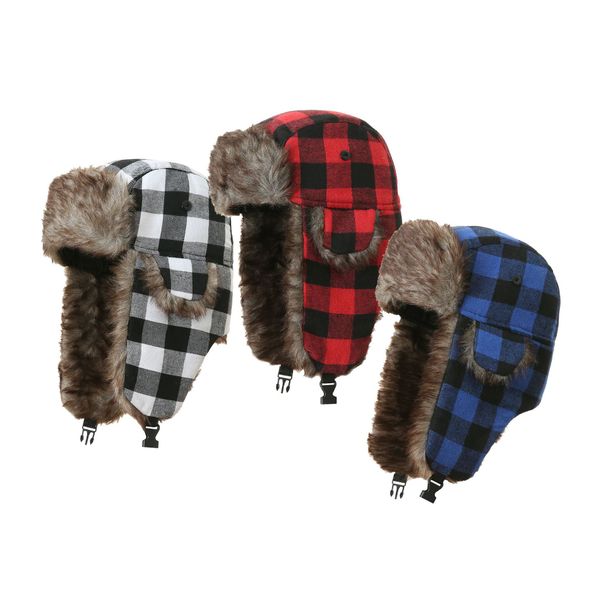 Plaid Two Colors Wool Northeast Lei Feng Outdoor Men And Women Hunting Autumn Winter Cold-proof Warm Hat Factory Direct_desvips.com