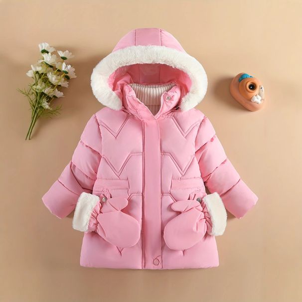Girls' Snow Jacket, Solid Color Warm For Toddlers Young Children, Stylish Mid-length Top, Cotton Coat, Autumn And Winter_desvips.com