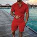 Men's Clothing fashion casual suit 3D printed zipper short sleeve polo shirt shorts 2-piece set_desvips.com